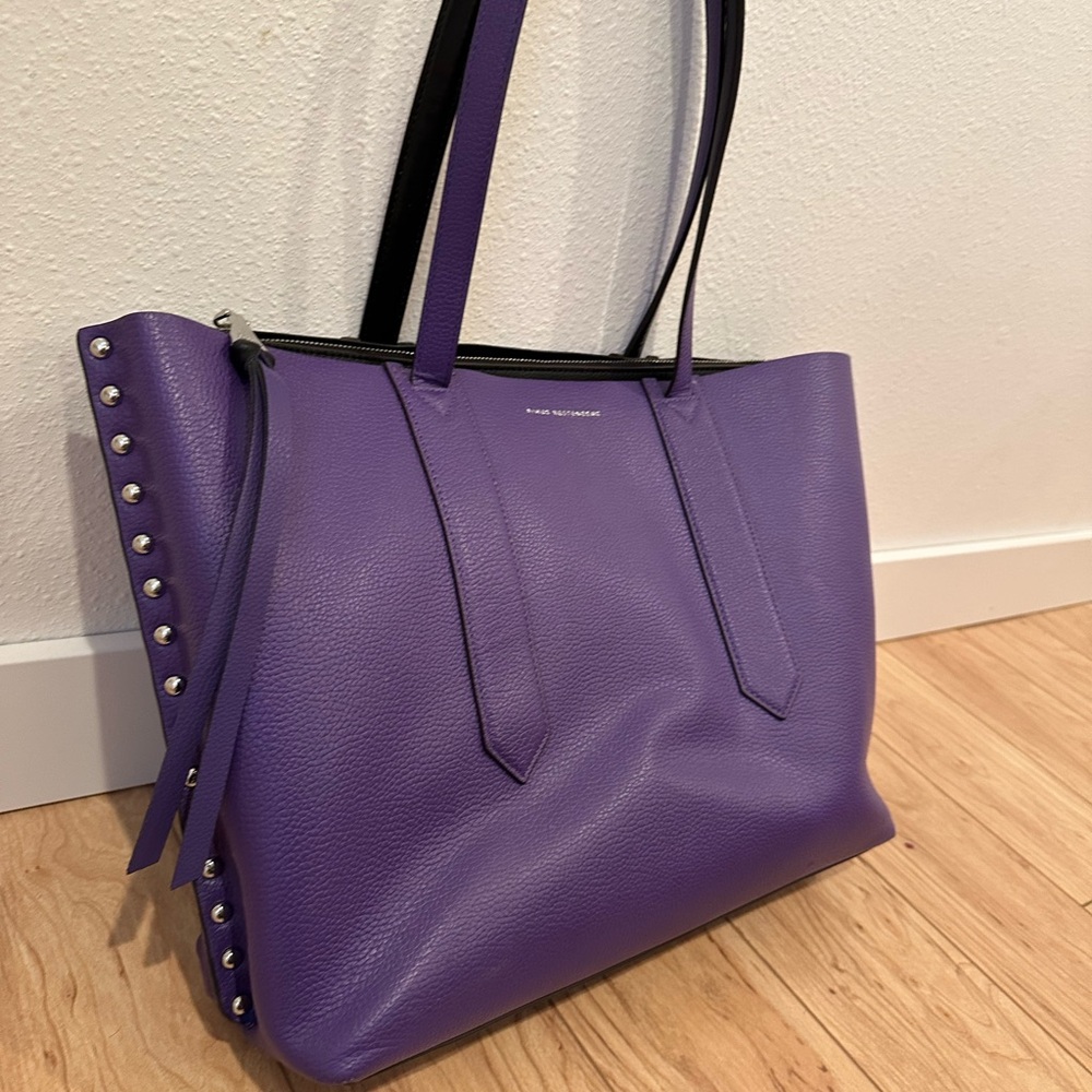 Purple Leather Tote Bag
